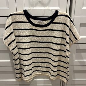 Zenana Outfitters Black and Cream Striped Short Sleeve Tee